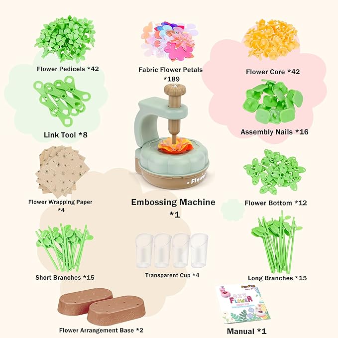 PERRYHOME Fabric Flower Bouquets Toys, 300+ Pcs DIY Flower Making Kit, 2 Gameplays Educational Arts & Crafts for Kids, Reusable Bouquets Maker Birthday Gift for 3 4 5 6 7 8 Years Toddler Girl