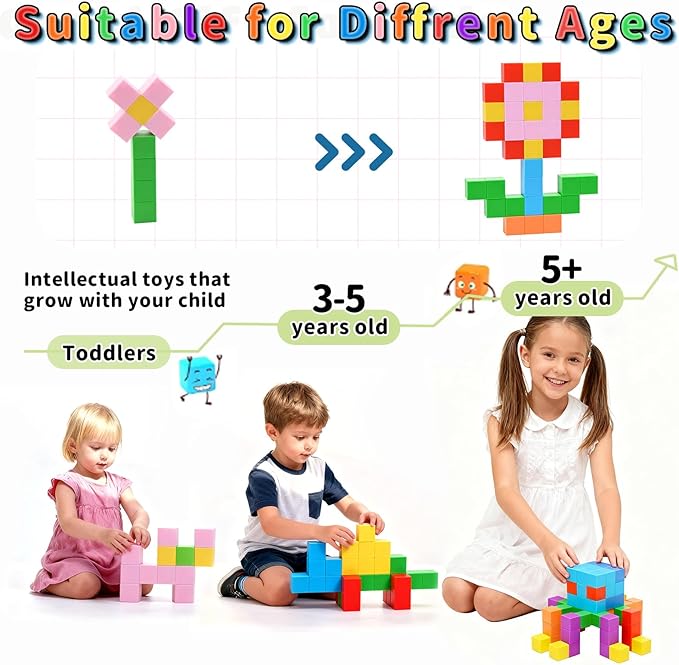 40PCS Magnetic Blocks for Kids Ages 3-8 - STEM Educational Building Toys, Classroom Must Have Magnet Toys for 3 4 5 6 Year Old Boys & Girls, Rainbow Color Magnetic Cubes for Toddlers