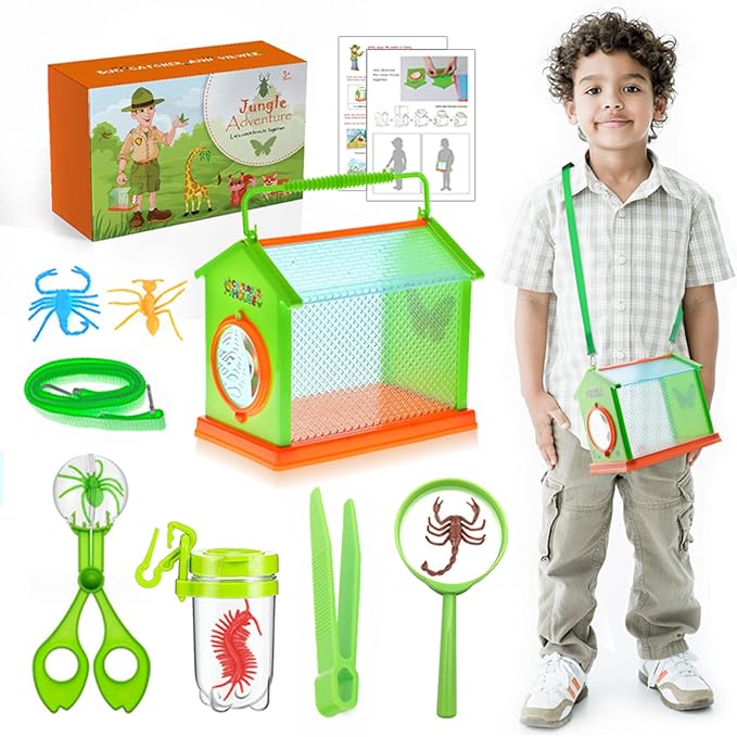 Bug Catcher for Kids - Outdoor Insect Exploration Kit with Butterfly Net, Insect Box, and Bug Tools - Safe and Educational STEM Toy for Boys and Girls 3 4 5 6 7 8 Year Old