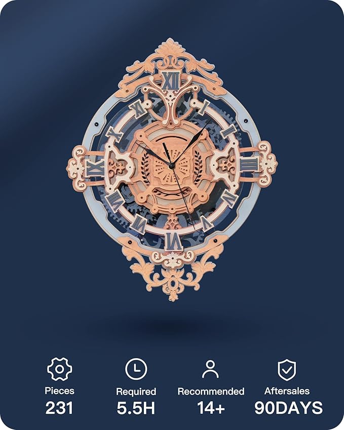 ROKR 3D Wooden Puzzles for Adults-DIY Wall Quartz Clock Kits-Wood Model Kits to Build for Teens Adults-Vintage Room Decor for Men Women