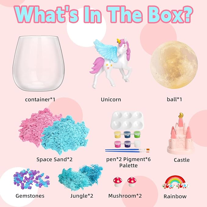 SCWGTPJ Unicorn Gifts for Girls-Unicorn Terrarium Crafts Kit, DIY Toys Kit for Kids Girls, Arts and Craft, DIY Moon Lamp Night Light Christmas Birthday Gift for Girls