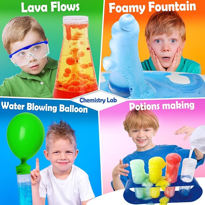 UNGLINGA 60+ Science Experiments Kits for Kids, Boys Girls Toys Gifts, Science Lab S.T.E.M Activities Educational Project with Chemistry Set, Erupting Volcano, Color