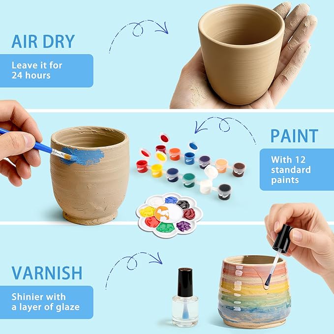 Aujazyble Pottery Wheel for Kids, Complete Pottery DIY Art & Craft Kit Toy, Arts and Crafts for Kids Ages 8-12, Girls Boy Toys Birthday Halloween Christmas Gift for Kid Ages 6 7 8 9 10 11 12+, Blue