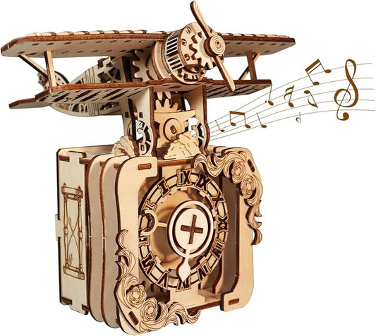 Music Park 3D Wooden Puzzle for Adults Punk Airplane Music Box Hand-Cranked You are My Sunshine Model Kit - Retro DIY Assembly Christmas and Birthdays Gift for Age14+