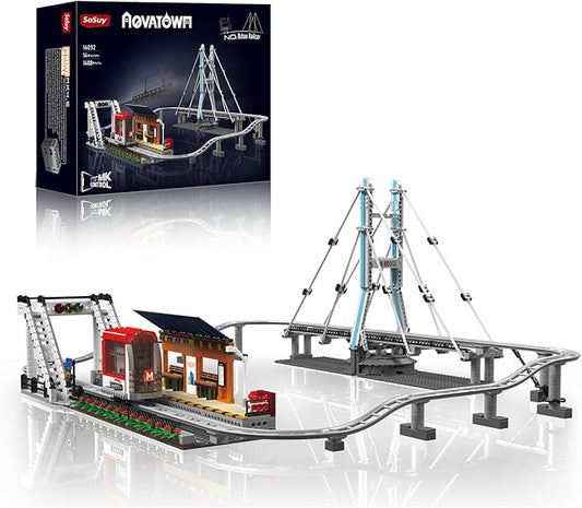Sosuy Motorized Urban Railway Building Blocks Set, 1488+ Pcs Train Station with Tracks, Bridge & Control Station, Creative DIY STEM Toys Construction Kit, for Boys Teens Adults Men