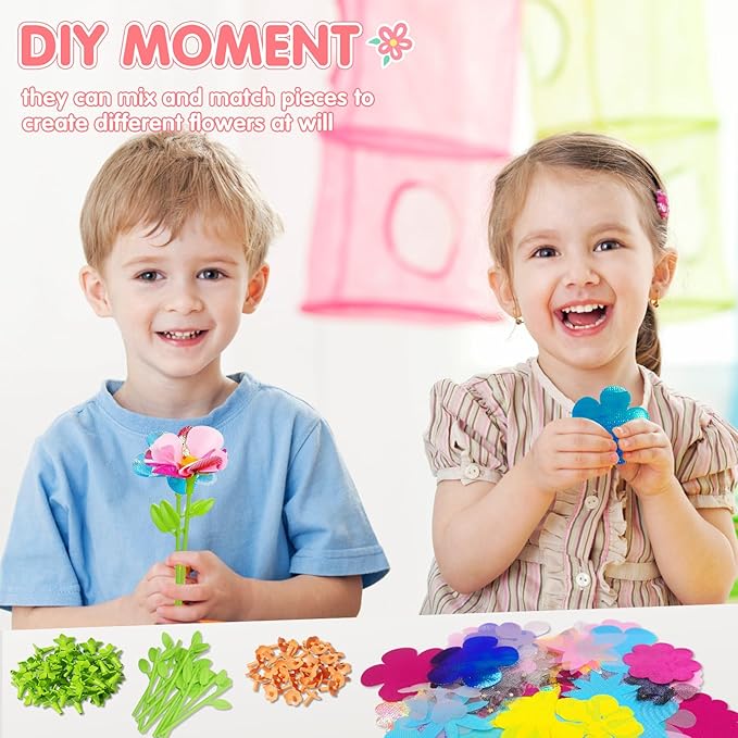ChainnForces Flower Bouquet Craft Kit Accessories for Making 32 Flowers, DIY Fabric Flowers for Crafts Build Your Bouquet Market Toy Parts