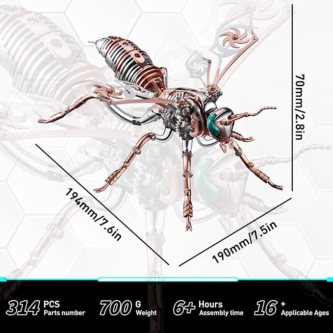 Microworld 3D Metal Puzzle, Northern Giant Hornet 3D Metal Model Kit, Mechanical Wasp 3D Puzzle for Adults, DIY Challenge 3D Puzzles Home Decor Art Craft Gifts (Rose Gold)