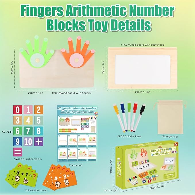 Number Blocks Toys for Kids Wooden Montessori Toys for 3 4 Years Old Boy Girl Toddler Fingers Arithmetic Educational Math Manipulatives with Whiteboard 5-7 Preschool Learning Activities Counting Game