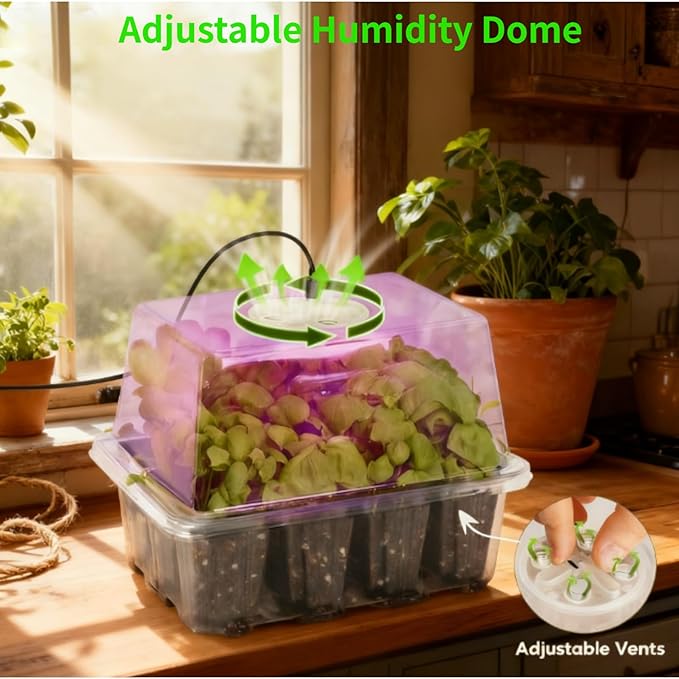 Seed Starter Kit with Grow Lights, 48 Cells Total (4 Trays of 12), Full Spectrum Mini Greenhouse for Indoor Plant Germination, Green