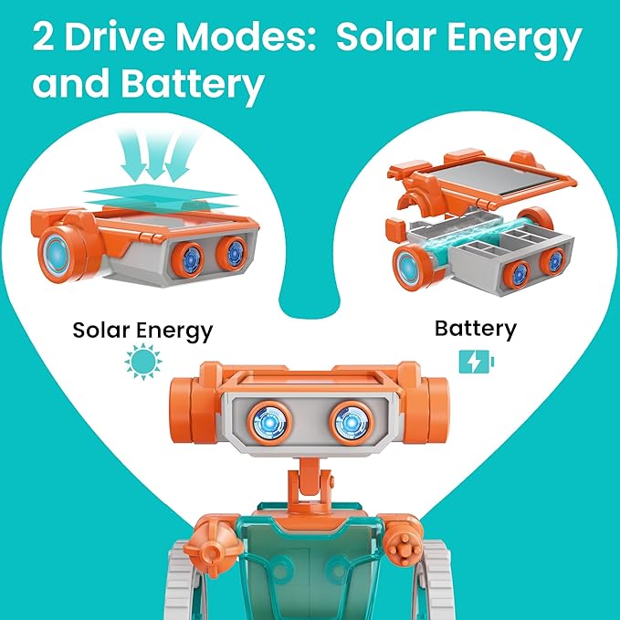Sillbird Solar Robot Building Kit Christmas STEM Gift for Boys Aged 8-14, 15-in-1 DIY Science Educational Robotic Set, Solar or Battery Powered Toy for Kids Birthday with 212 Pieces