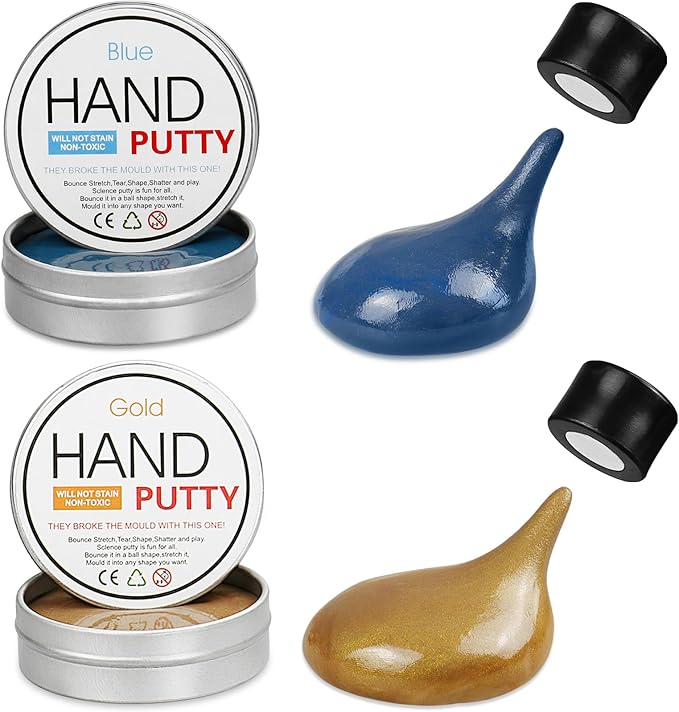 Magnetic Slime Putty, Magnetic Space Putty Slime with Upgraded Magnet Toys for Kids, Fidget Toy Stress Reliever Puddy for Christmas Birthday Gifts Stocking Stuffers(Blue&Gold,2 Pack)