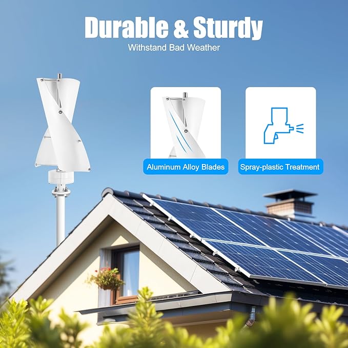 Bepritm Vertical Axis Wind Turbine, Wind Generator Kit with Controller & IP67 Protection, Ultra-Quiet Design for Home, RV, Business, Industrial Energy Supply (100W 12V White 2 Blades)