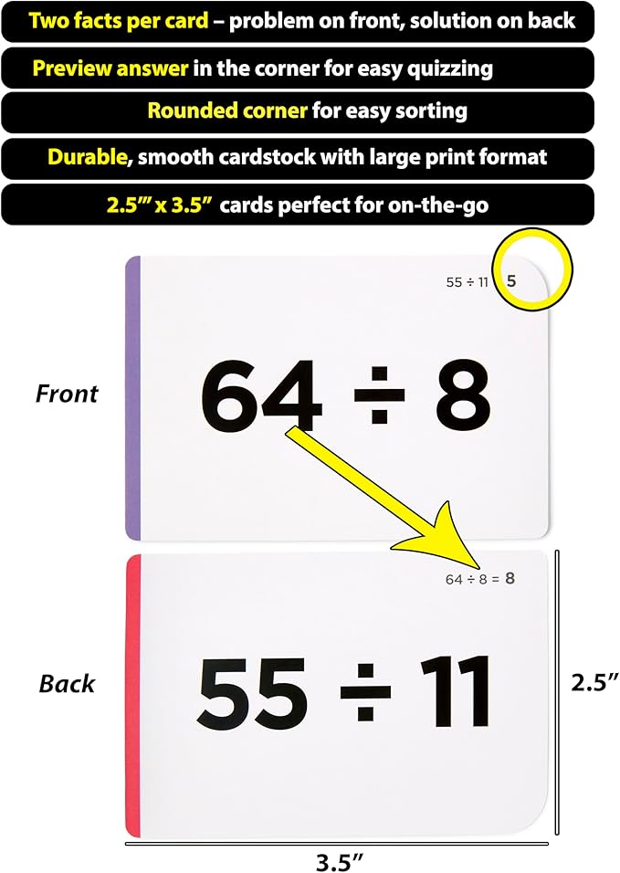 Think Tank Scholar Division Flash Cards - 300 Facts 1-12 - (Award Winning) Flashcards for Kids in 3rd, 4th, 5th, 6th Grade, Homeschool or Classroom - 6 Math Teaching Methods & 5 Games - Ages 8 and Up