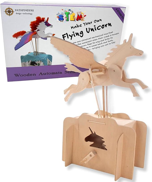 Pathfinders Stem kit - Automata Flying Unicorn Girls and Boys – Build a Moving Unicorn Model – Magical Mechanical Toy – Educational Engineering Gift for Kids 8+