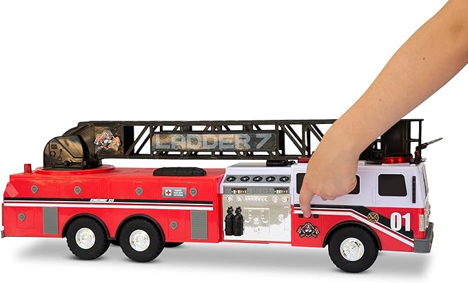 Mighty Fleet Titans 29" Jumbo Toy Fire Truck – Realistic Flashing Lights, Siren Sounds & Extendable Rotating Ladder – Durable, Interactive Vehicle Toy for Kids Ages 3+