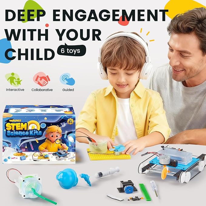 6-in-1 STEM Science Kits for Kids Age 8-12, Home Lab Adventure Kit: Tank & Car Building, Centrifuge Model, Saltwater Generator, Magdeburg Hemisphere | Educational Gifts for Teen Boys