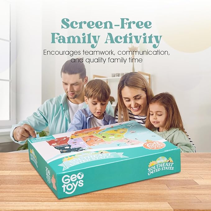 Geotoys Southeast Region Jigsaw Puzzle - 250 Piece Puzzles for 8 Year Olds - Jigsaw Puzzles for Kids Ages 8-12 Years Old - Kids Puzzle Games with Colorful Landmarks