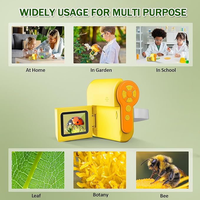 1000X Handheld Microscope for Kids, 4K 2.0" Screen Mini Pocket Microscope with 6 Adjustable LED Lights, Edu Science Birthday Christmas Gifts for Kids Ages 8-12, 32G SD Card Included - Yellow