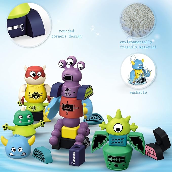 Gifts2U Magnetic Robots for Kids, 35 PCS Magnetic Blocks Set with Storage Box, Stacking Robots Toy STEM Educational Playset for Boys and Girls Ages 3-6