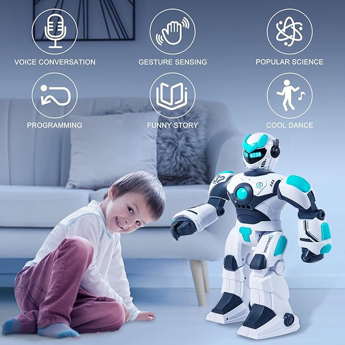 RC Robot Toy for Kids Remote Control RobotToy, Smart Gesture Sensing Rechargeable & Programmable Robot Walking Dancing Singing Chirstmas Gift for 3-15 Years Old Boys Girls