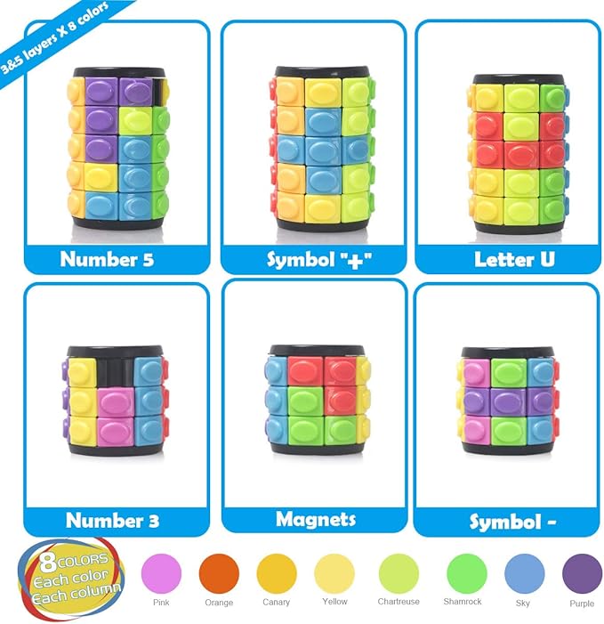 R.Y.TOYS Rotate and Slide Puzzle-Design Patent,Fidget Toys(Restore Order/Create Patterns) 8 Colors,3 and 5 Layers-Detach Piece for Quick Play,Brain Teaser,Sensory Toys Gifts,Stocking Stuffers
