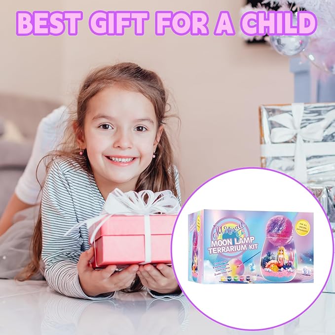 SCWGTPJ Mermaid Gifts for Girls- Mermaid Terrarium Crafts Kit, DIY Toys Kit for Kids Girls,Arts and Craft, DIY Moon Lamp LED Night Light Christmas Birthday Gift for Girls