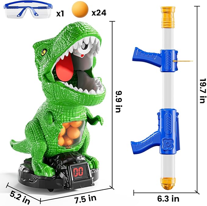Movable Dinosaur Shooting for Toys Kids 4-6, Electronic Kids Target Games w/Air Pump Launcher, LCD Score Record, Sound, 24 Foam Balls, Birthday Gifts for 3 4 5 6 7 8 9 Year Old Boys Girls