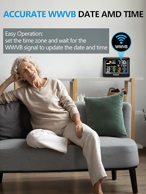 Kalawen Home Wireless Weather Station Multiple Sensors with Atomic Clock, Indoor/Outdoor Thermometer Wireless Humidity Barometer Monitor
