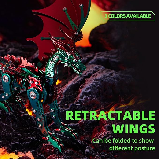 OreilleStar 3D Metal Dragon Puzzle, Mechanical Model Building Kit, Green and Red Assembly Puzzle for Adults Gift (Green Red Dragon)