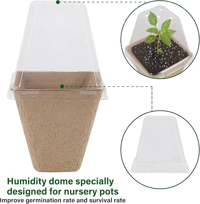 winemana Seed Starter Peat Pots,Biodegradable with Humidity Dome and Labels For Plant Nursery, Seedlings Planting For Indoor Outdoor Garden (Square)36 Set