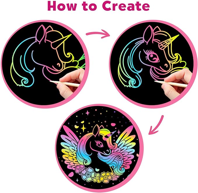 ZMLM Scratch Art Crafts Girls Gifts, 100pcs Rainbow Scratch Paper Art for 3 4 5 6 7 8 9 Years Old Girls and Boys Kids, Arts and Crafts for Kids 4-6 Toys and Party Favors (Pink)