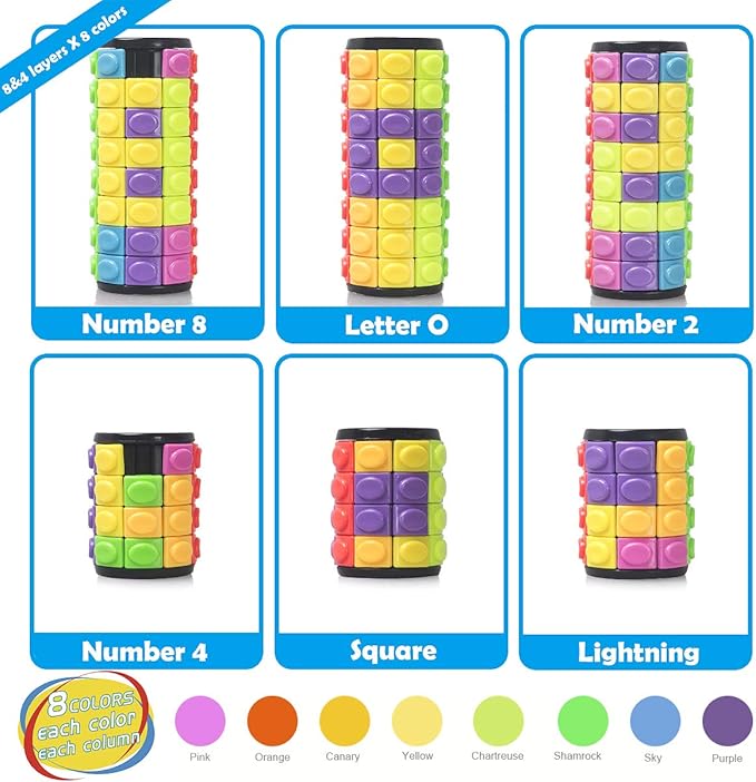 R.Y.TOYS Rotate and Slide Puzzle-Design Patent,Fidget Toys(Restore Order/Create Patterns) 8 Colors,4 and 8 Layers-Detach Piece for Quick Play,Brain Teaser,Sensory Toys Gifts,Stocking Stuffers