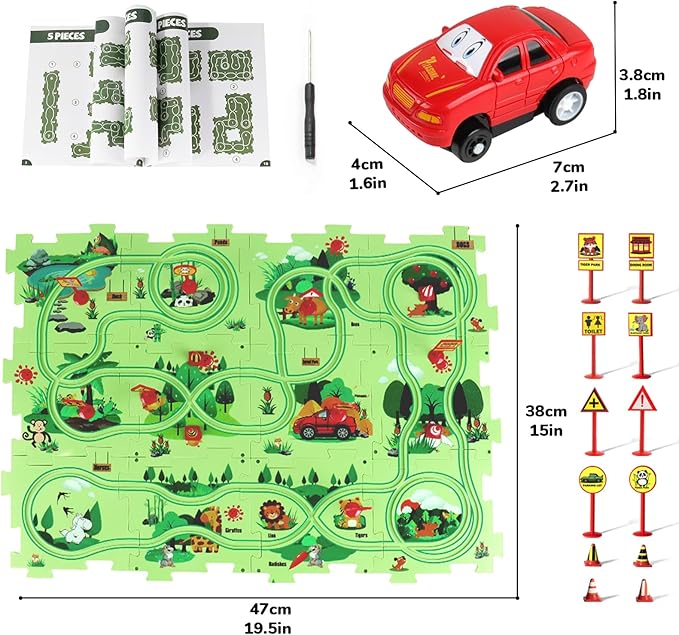 New Plastic Puzzles for Kids Ages 3-5 with A Cute Vehicle, Toddler Puzzles Gift, Critical Thinking Educational Toys, Toys for 3 4 5 6 Year Old Boys Girls, Fun Race Car Track Montessori Toys for Kids