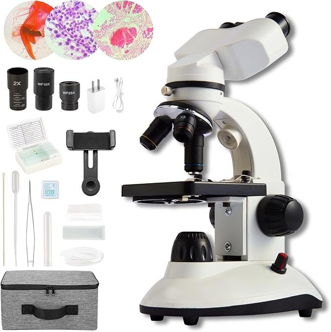 Compound Binocular Microscope for Kids Adults Students,40X-2000X,Microscope Kits for Home Eduaction,Learning Kits(White/Black)