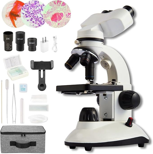 Compound Binocular Microscope for Kids Adults Students,40X-2000X,Microscope Kits for Home Eduaction,Learning Kits(White/Black)