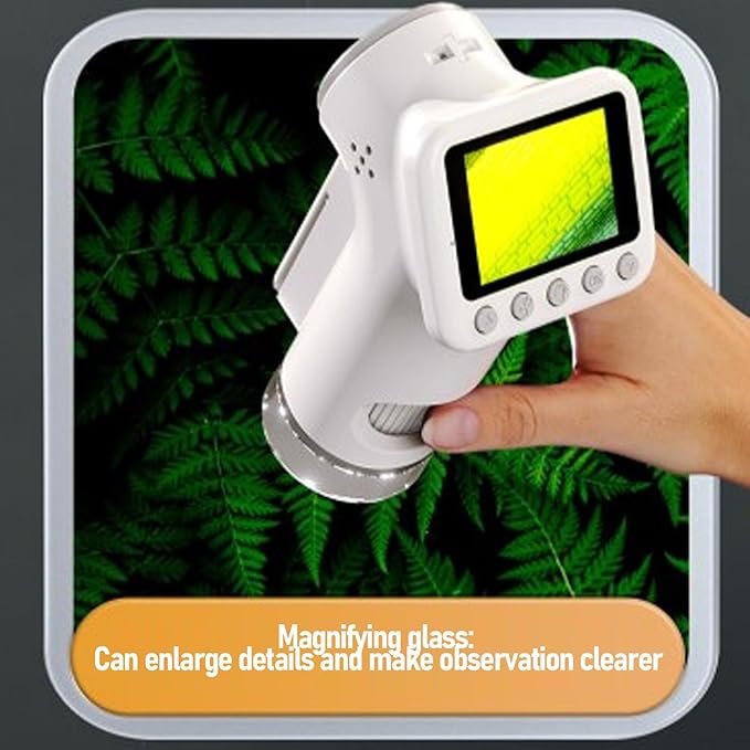 Kids Microscope Kit, 1600X Pocket Digital Handheld Microscope with 2in Screen, Portable Science Toy for Students Ages 6-12
