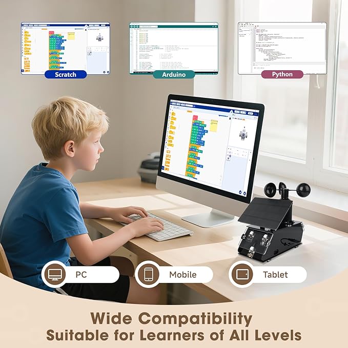 Science Kits for Kids Age 12+, ACEBOTT IoT Weather Station Kit Indoor Outdoor, STEM Kits with 8 Sensors & Solar Panel, Compatible with ESP32 Arduino IDE, Electronics Coding Kits for Teens & Adults