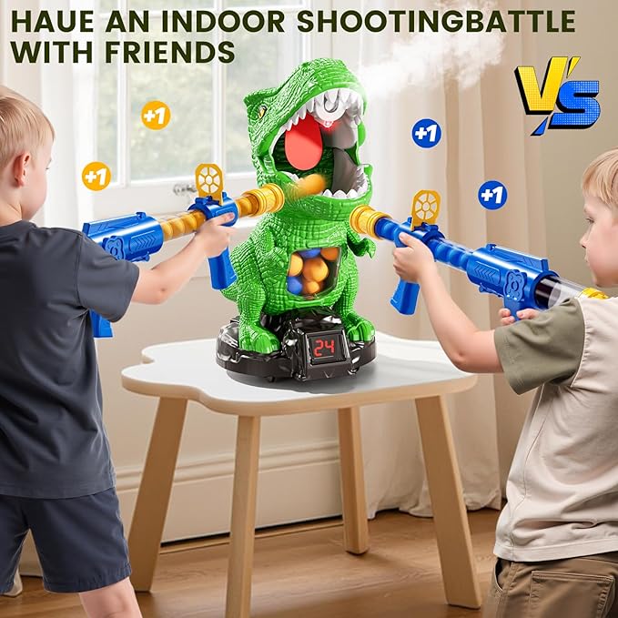 Movable Dinosaur Shooting for Toys Kids 4-6, Electronic Kids Target Games with 2 Air Pump Guns, LCD Score Record, Sound, 48 Foam Balls, Birthday Gifts for 3 4 5 6 7 8 9 Year Old Boys Girls