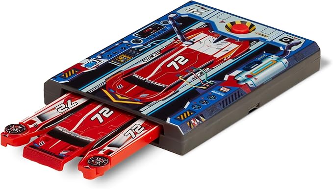 FLAT 2 FAST Original Stunt Card Racer – Flat Car Racer and Pocket Size Racecar Launcher with Built-in Button for Stunt Launching and Racing – Compact – Red