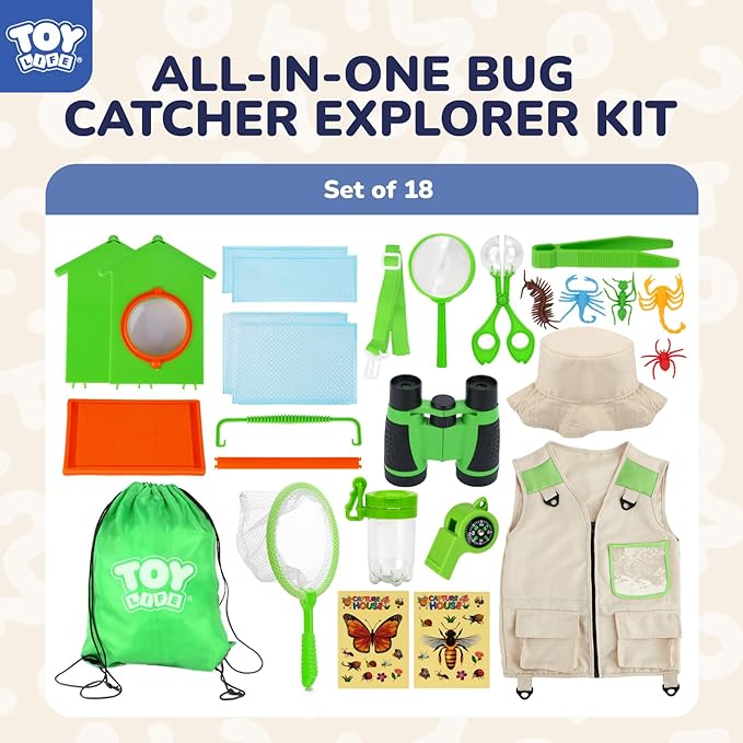 TOY Life Kids Explorer Kit with Bug Catcher for Kids, Bug Catching Kit with Bug Toys, Kid Safari Vest & Hat, Compass, Binoculars, Magnifying Glass, Educational Outdoor Toys Boys Kid Adventure Kit