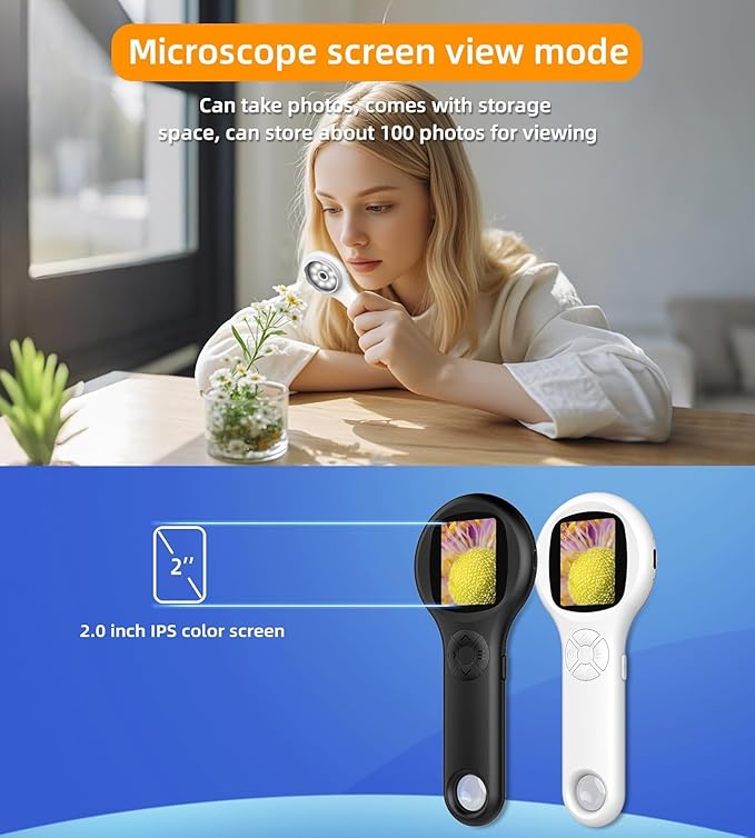 T TAKMLY Mini Pocket Digital Microscope, Macro Fixed Focus Magnifying Glass, Portable Handheld USB Digital Microscope 500x Magnification, 4X Zoom