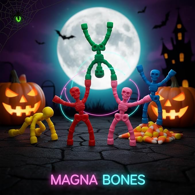 MAGMEN MagnaBones Magnetic Skeleton Fidget Toy 6-Pack Christmas Stocking Stuffers for Kids Ages 6-12 -Travel Toys for Airplane Car Restaurant - STEM Sensory Toys ADHD Autism