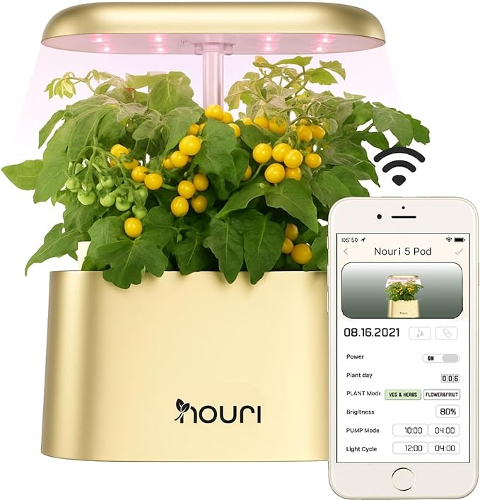 Nouri 5 pod APP Smart Garden for Home Cooks | w/Heirloom Salad | Hydroponics Growing System | LED Grow Lights | Indoor Herb Garden Kit | Herb Growing Kit Indoors for Plant Lovers, Gardeners, Kitchen
