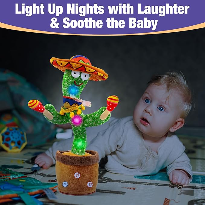 Ayeboovi Dancing Talking Cactus Baby Toy, Stocking Stuffers for Kids, Recording Toy Repeats What You Say, Adjustable Volume Singing Cactus with 120 Songs, Dancing Toy Gifts for Kids Toddlers Girls