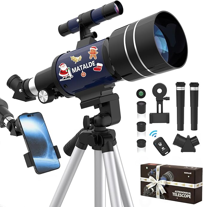 Telescope for Beginners & Kids, 70mm Aperture Refractor Astronomy Telescope with 300mm Focal Length, 15X-150X Magnification, Includes Full Accessory Kit & Tripod, Phone Adapter, Wireless Remote