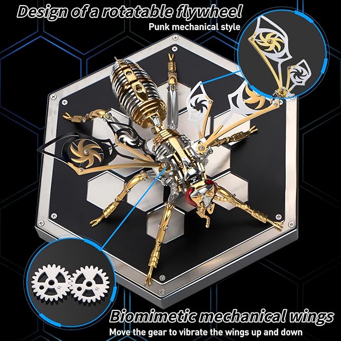 Microworld 3D Metal Puzzle, Northern Giant Hornet 3D Metal Model Kit, Mechanical Wasp 3D Puzzle for Adults, DIY Challenge 3D Puzzles Home Decor Art Craft Gifts (Gold)