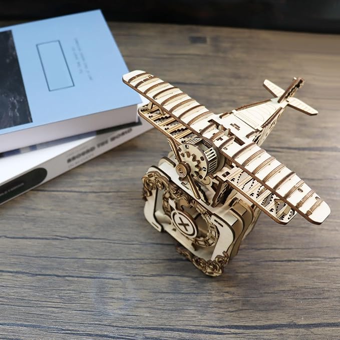Music Park 3D Wooden Puzzle for Adults Punk Airplane Music Box Hand-Cranked You are My Sunshine Model Kit - Retro DIY Assembly Christmas and Birthdays Gift for Age14+