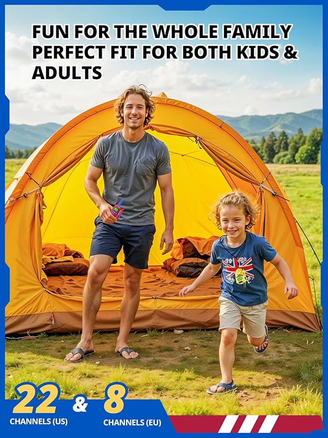 Walkie Talkies for Kids Rechargeable, Long Range 2 Way Radio, Outdoor Beach Camping Road Trip Role Play Toys Birthday Xmas Gift for Boys Age 7-12, 2 Pack