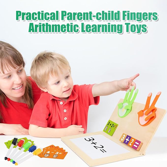 Number Blocks Toys for Kids Wooden Montessori Toys for 3 4 Years Old Boy Girl Toddler Fingers Arithmetic Educational Math Manipulatives with Whiteboard 5-7 Preschool Learning Activities Counting Game