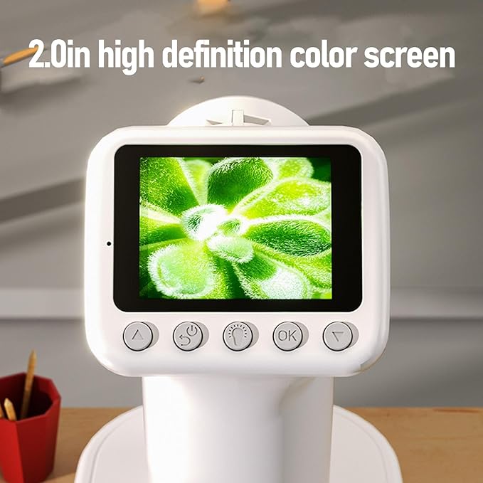 Kids Microscope Kit, 1600X Pocket Digital Handheld Microscope with 2in Screen, Portable Science Toy for Students Ages 6-12